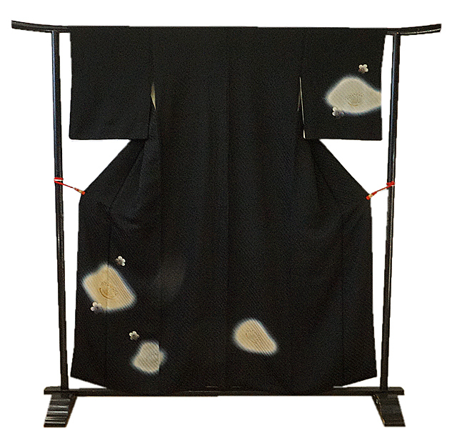 時代屋 早い者勝ち 裄66.3ｃｍ 縮緬地 黒地 附下げ 訪問着 正絹 仕立上り 袷 154ｃｍ～160ｃｍ Ｈ605