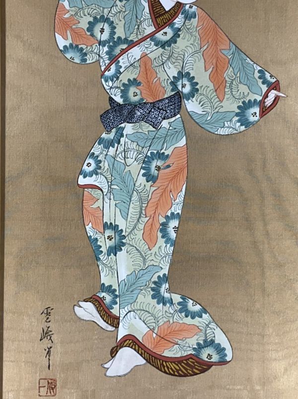 真作保証□日本画□岡田雪峨□『美人画・春』□絹本□豪華絢爛□額付