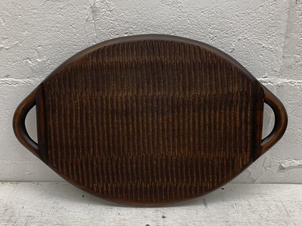 0903-16y☆美品 軽井沢彫 さくら柄 桜 お盆 楕円 昭和レトロ デザイン 59