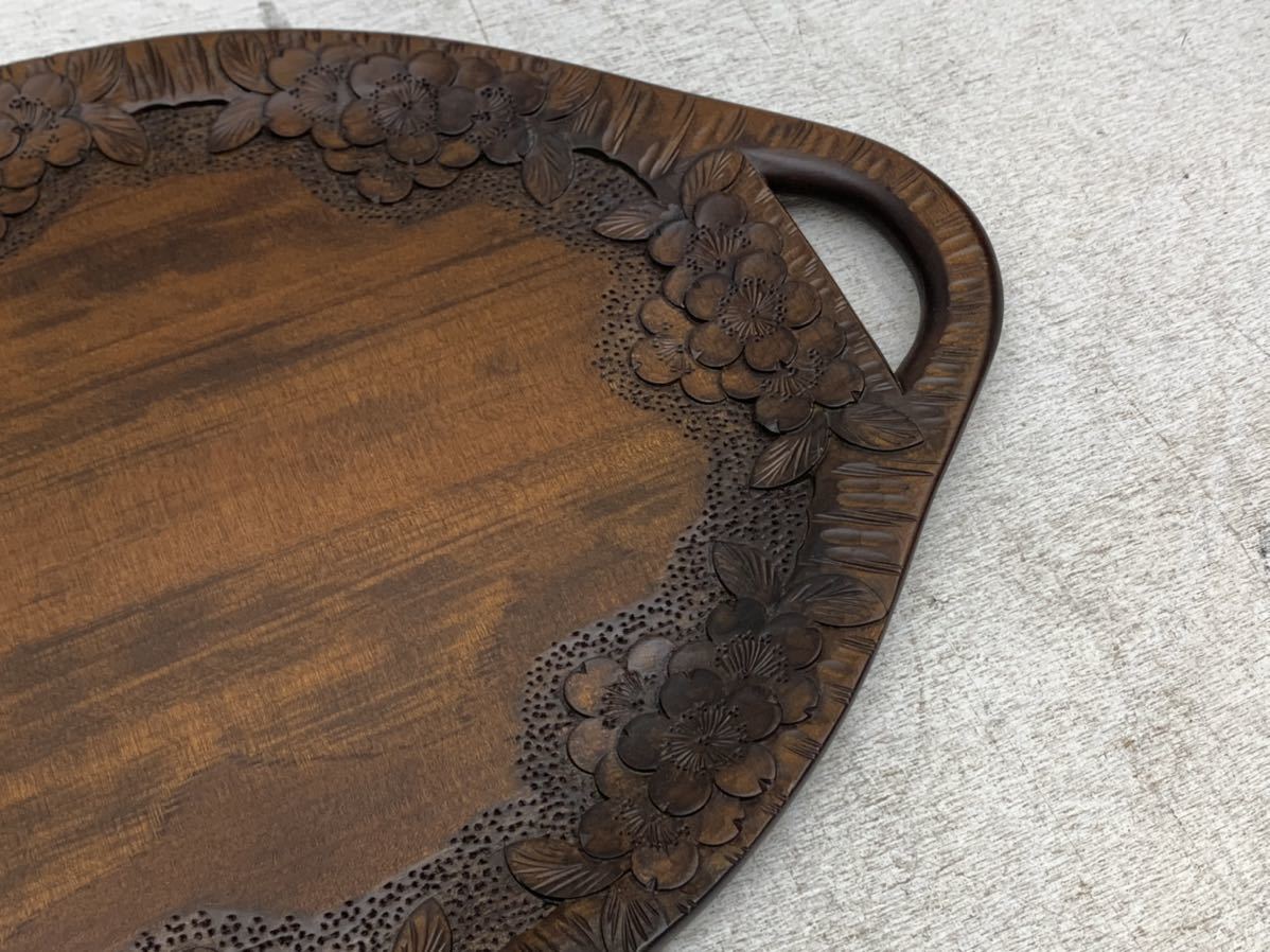 軽井沢彫 大坂屋 『桜紋 彫刻』 丸盆 器