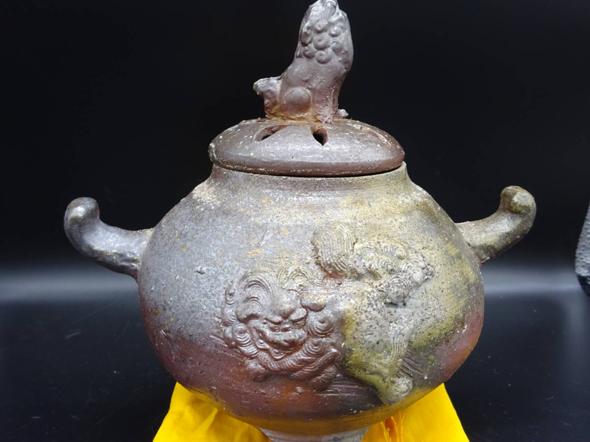 備前焼 優品（10）玉獅子香炉 | 興楽園 【備前焼】 獅子の置物 口の中