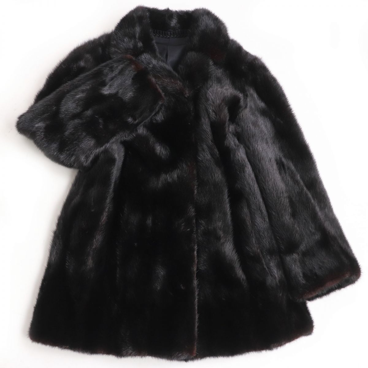 美品☆MINK　ミンク　逆毛　本毛皮コート　ダークブラウン（ブラックに近い）　毛質艶やか・柔らか◎