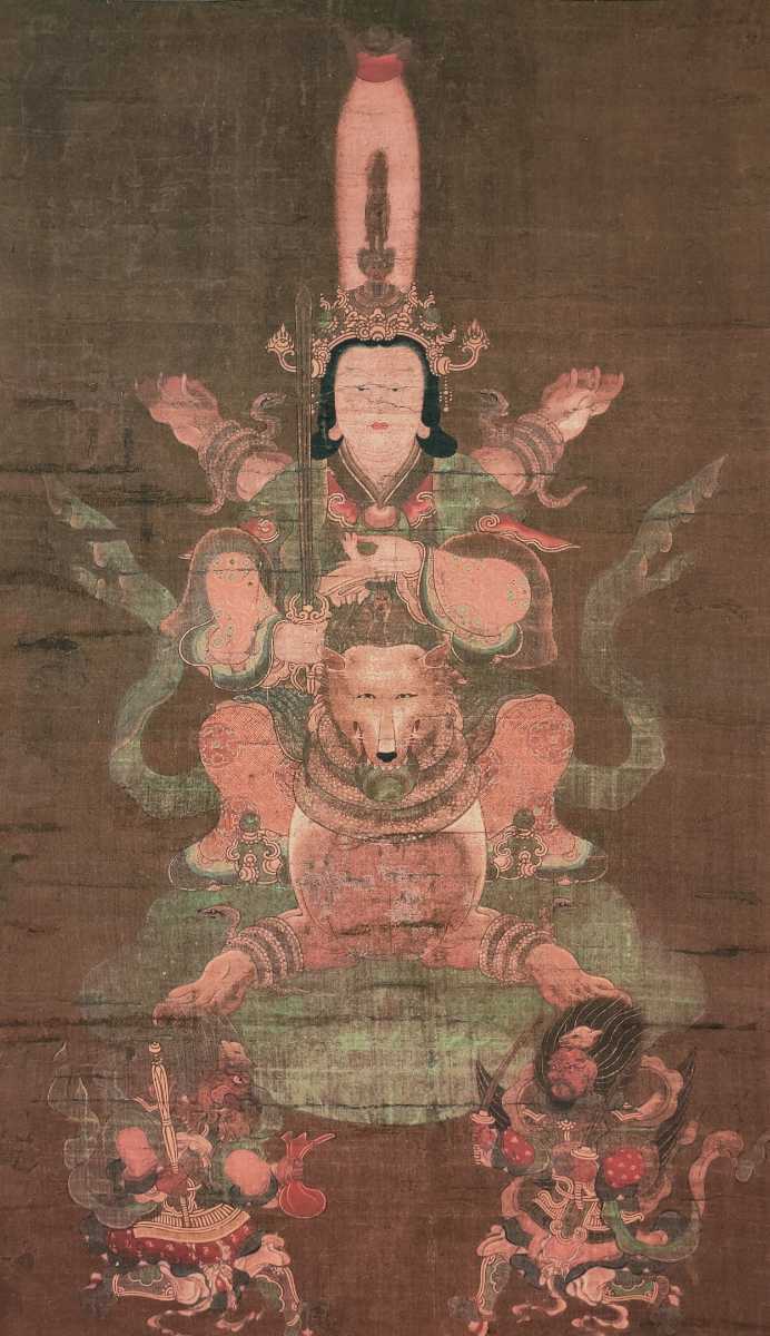 荼枳尼天 ダキニテン 白狐 大白蛇 眷属 神像画 鎌倉時代 複製 印刷