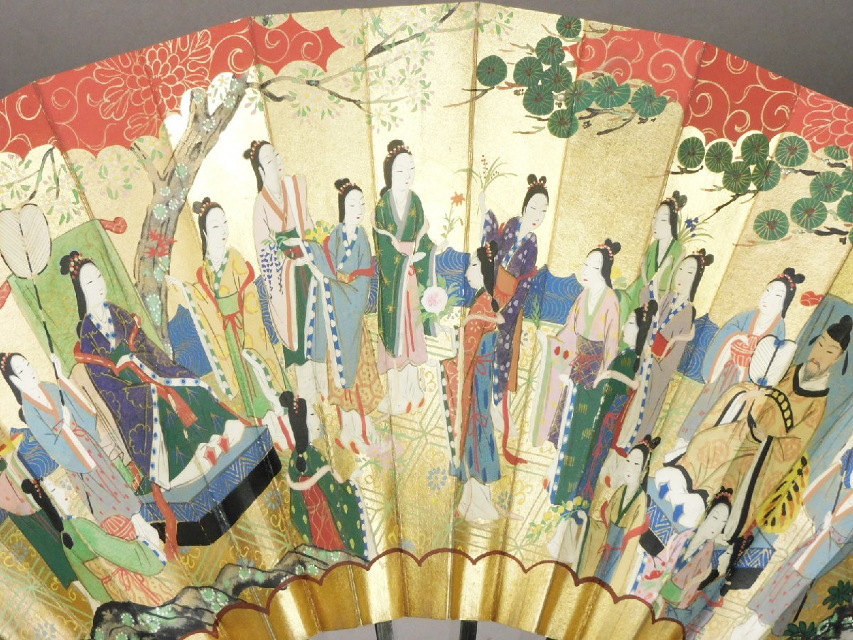 福井十松屋 謡曲 御舞扇子司 家元御用 金地に赤青 朱妻花戦花車図(専用