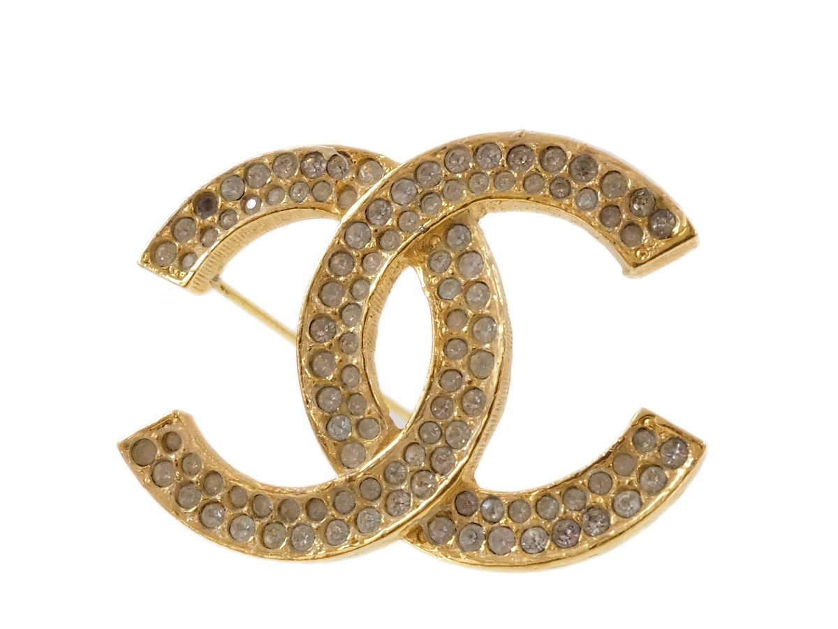 CHANEL シャネル ココマーク ラインストーン ピンブローチ ゴールド 最新作，低価 期間限定 綺麗品【CHANEL シャネル】 ココマーク ライン