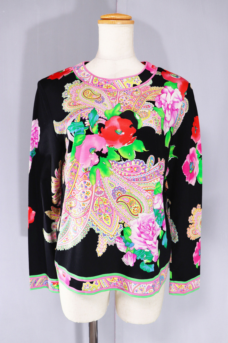 ☆美品☆LEONARDレオナール/ペイズリー花柄コットン長袖プルオーバー