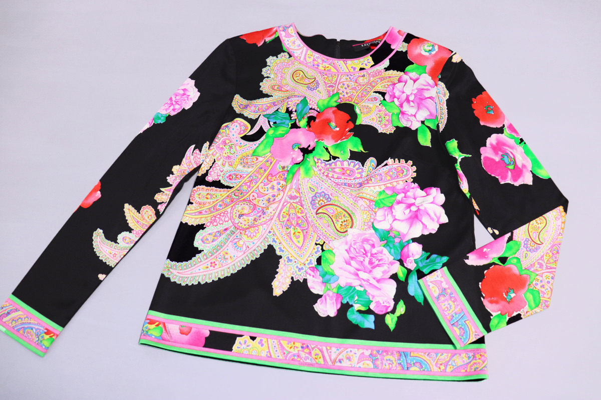 ☆美品☆LEONARDレオナール/ペイズリー花柄コットン長袖プルオーバー