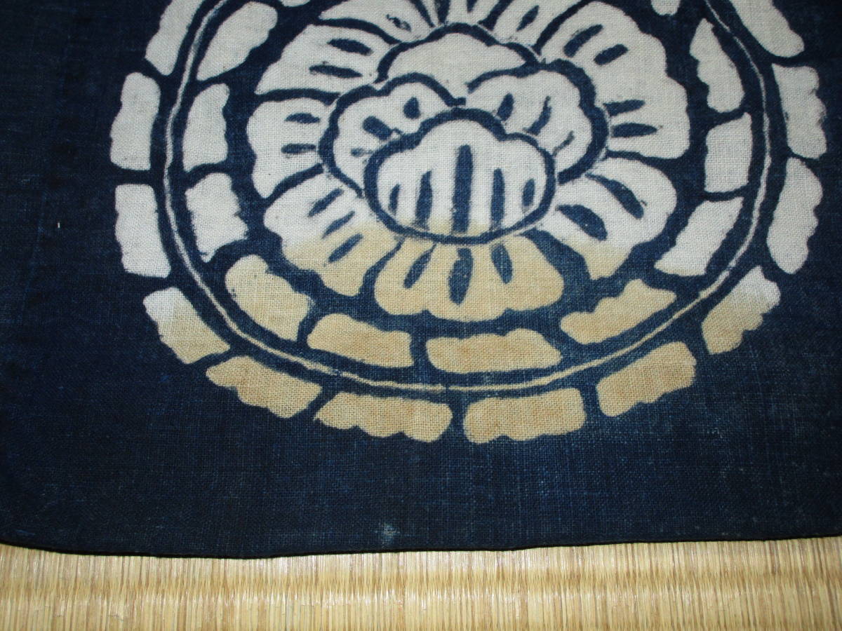 古布 幟 幟旗 木綿 BORO 襤褸 ぼろ 手描き(検藍染 更紗型染)リーメイク
