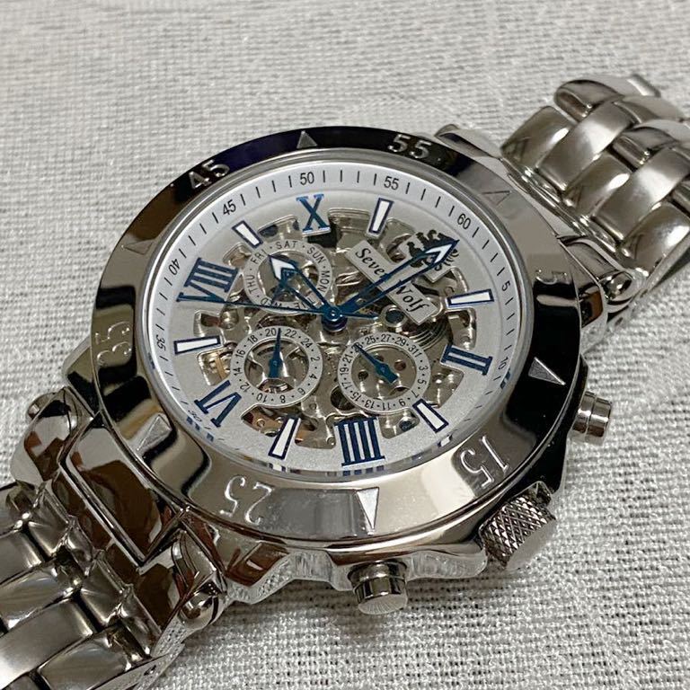 Seven Wolf セブンウルフ 時計 自動巻 クロノグラフ SW-1022 シルバー 
