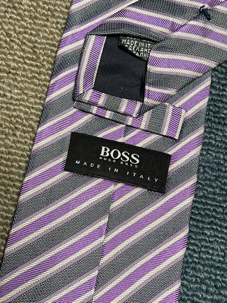 ほぼ未使用 ″HUGO BOSS″ ヒューゴボス ストライプ ブランドネクタイ 