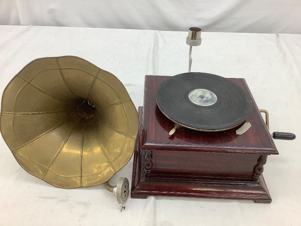 メーカー不明 蓄音機/ゼンマイ式/アンティーク 回転動作確認済/録音 