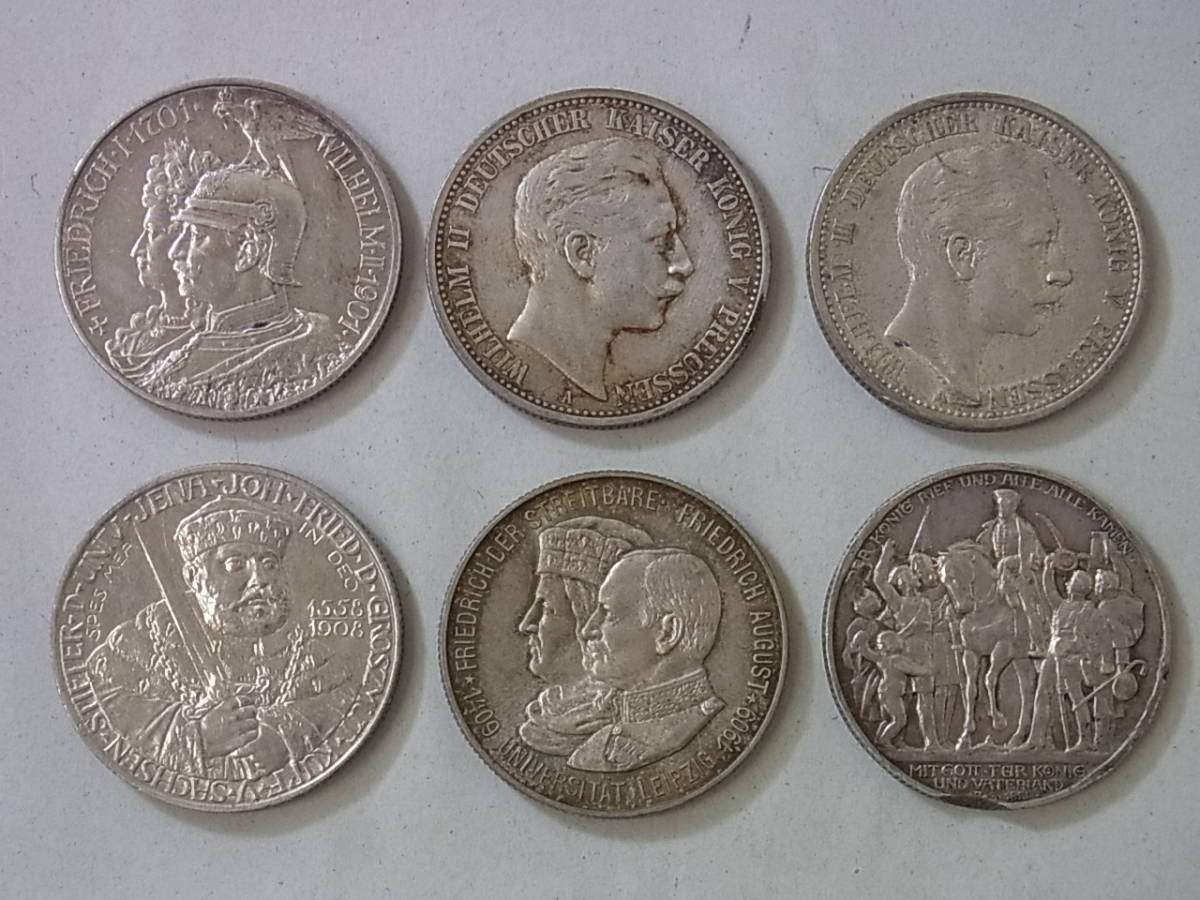 140621H70-0925H-A19□ドイツ□2マルク銀貨 6枚セット 1901／1904／1907／1908／