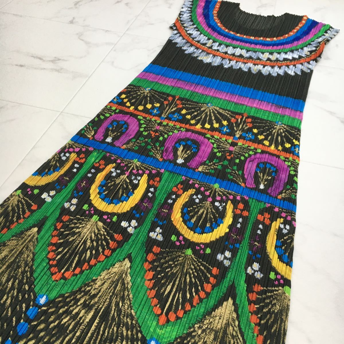 美品 PLEATS PLEASE プリーツプリーズ レアプリント ロング ワンピース 