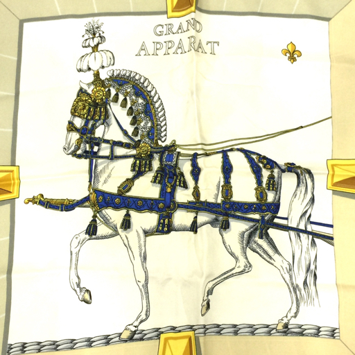 エルメス カレ 90 GRAND APPARAT 馬 盛装の馬 ブルー× ホワイト