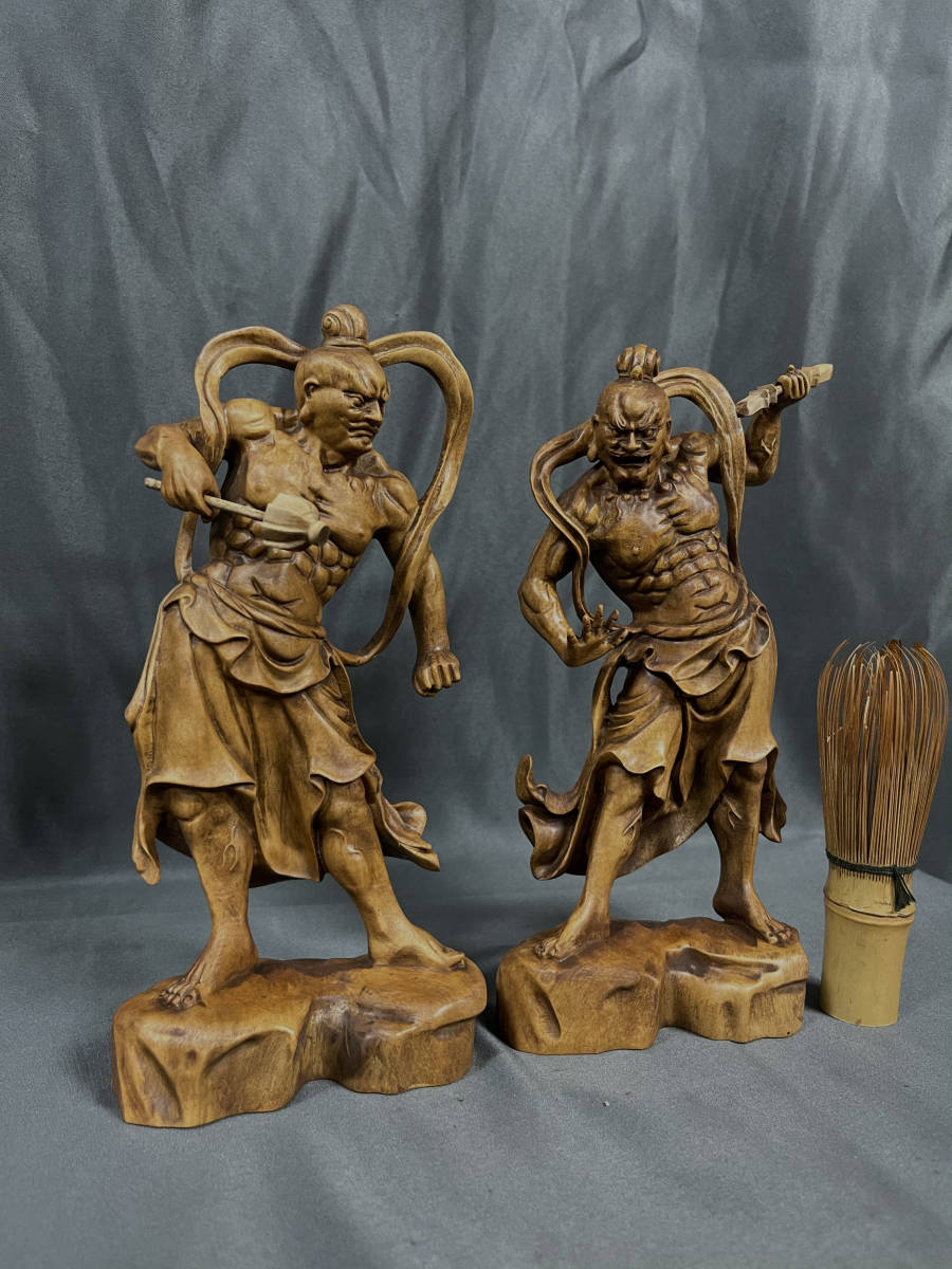 仏教工芸品 時代彫刻 総柘植製 一刀彫 極上彫 木彫仏像 仁王立ち 仁王