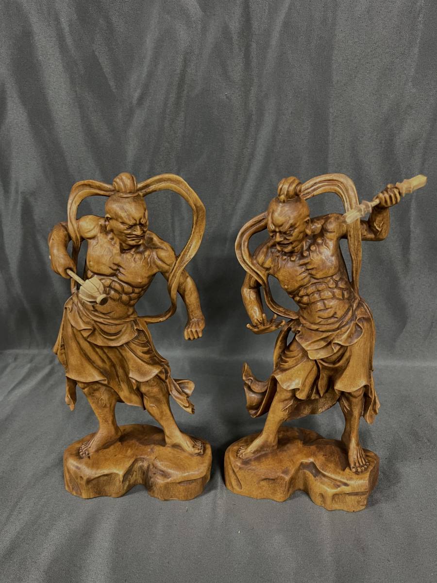仏教工芸品 時代彫刻 総柘植製 一刀彫 極上彫 木彫仏像 仁王立ち 仁王