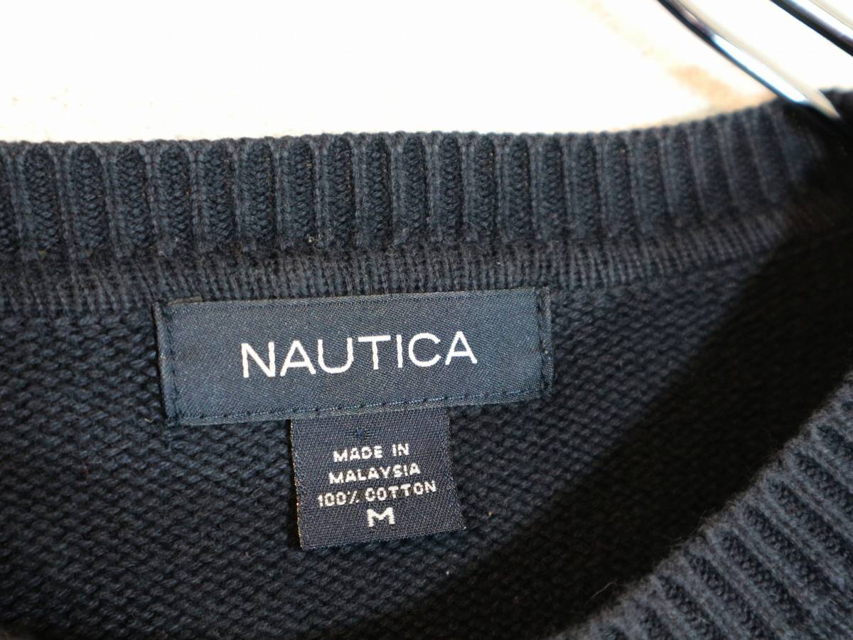 USA古着NAUTICAノーティカ☆コットンニットラインセーター☆クルー 