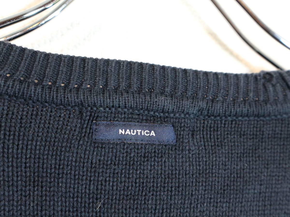 USA古着NAUTICAノーティカ☆コットンニットラインセーター☆クルー 