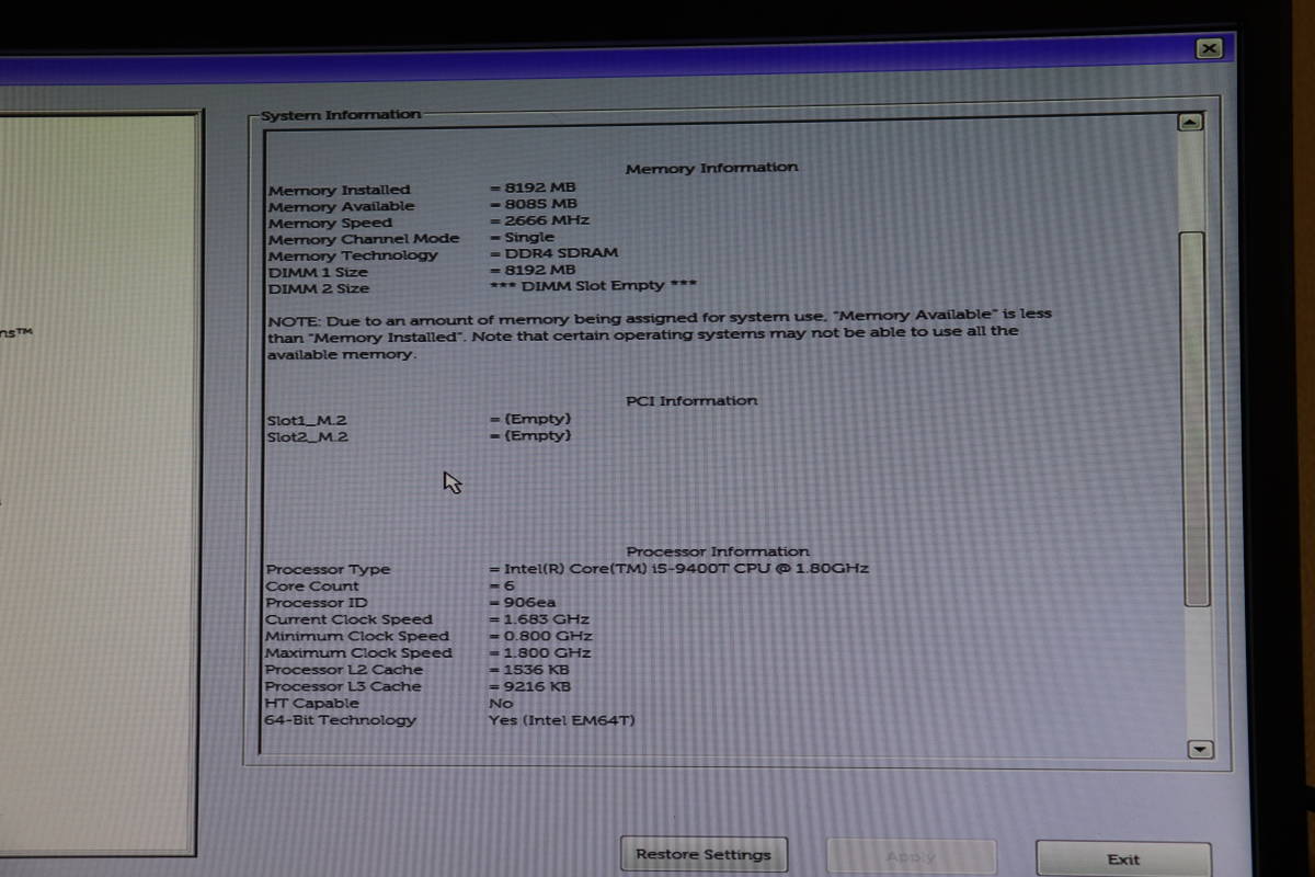 M189. DELL / OptiPlex 3070 / Core i5-9400T / 8GBメモリ / SSDなし
