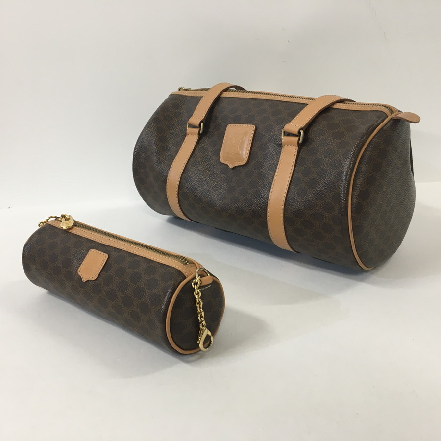 中古品】 CELINE マカダム柄 パピヨン型 ミニボストン バッグイン
