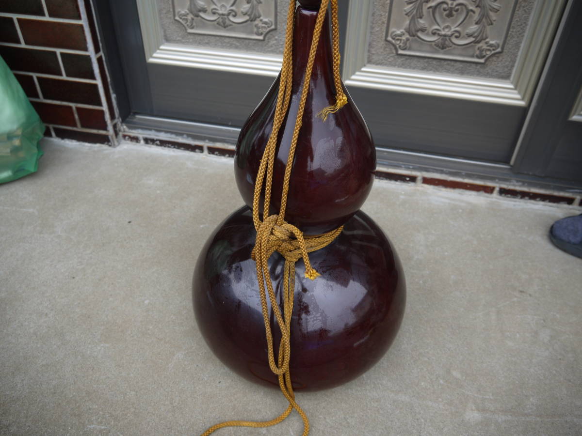 A21003】特大 瓢箪 ひょうたん 縞黒檀 置物 縁起物 高さ52cm 直径31.5 