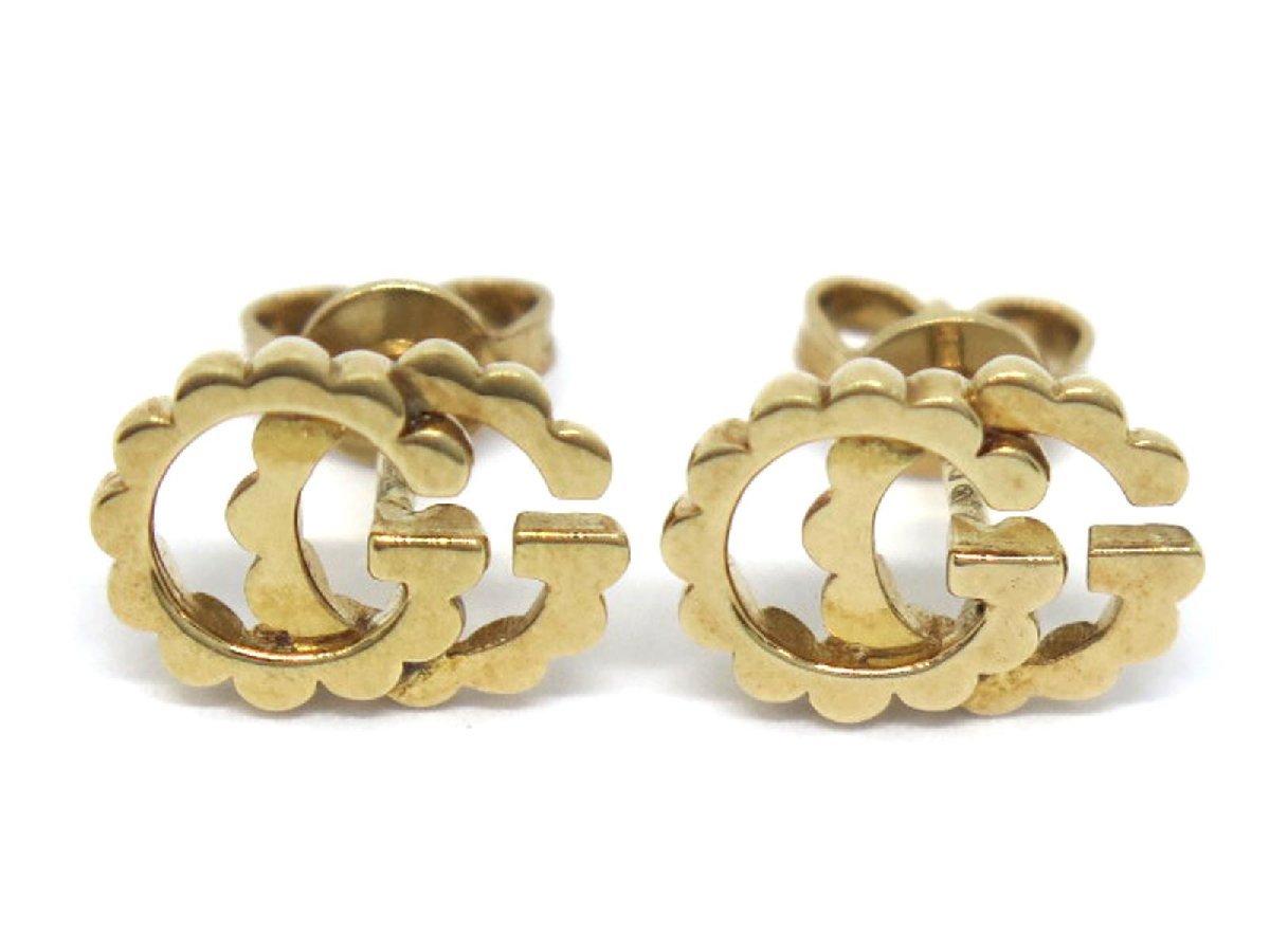 1円〓03楽市〓 GUCCI グッチ K18YG ダブルG スタッズ ピアス 2.8g  