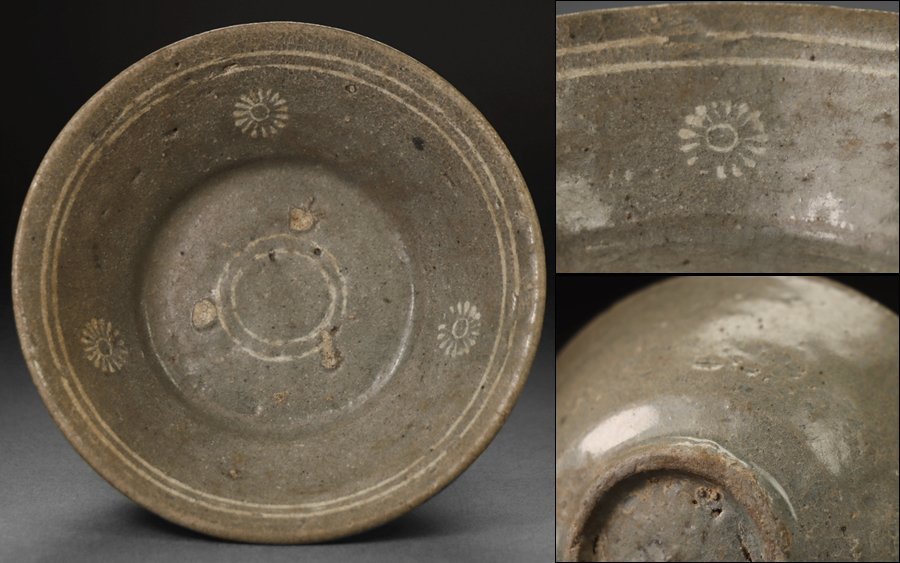 朝鮮美術 木箱付・高麗 FE266 径18.9cm 高麗時代 高麗青磁象嵌菊花