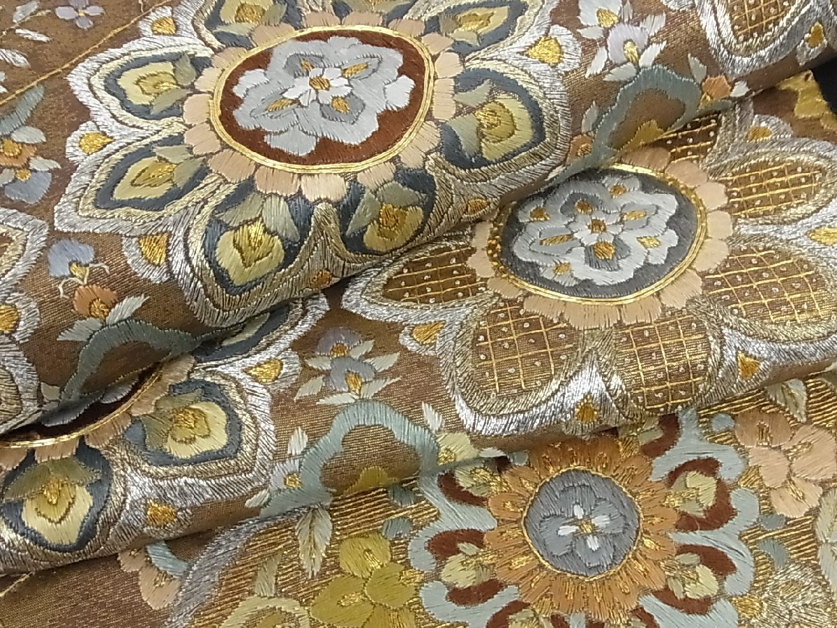 平和屋着物■六通柄袋帯　総刺繍　駒刺繍　切嵌正倉院花文　金銀糸　逸品　rv2954 正絹 逸品 平和 正倉院扇面文 正倉院鳳凰の通販 BAAS7589xa
