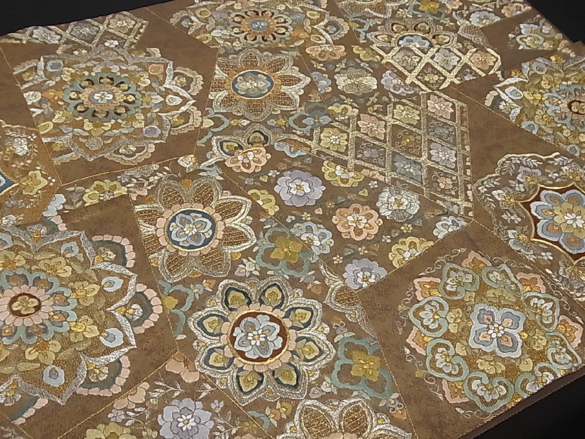 平和屋着物■六通柄袋帯　総刺繍　駒刺繍　切嵌正倉院花文　金銀糸　逸品　rv2954 正絹 逸品 平和 正倉院扇面文 正倉院鳳凰の通販 BAAS7589xa