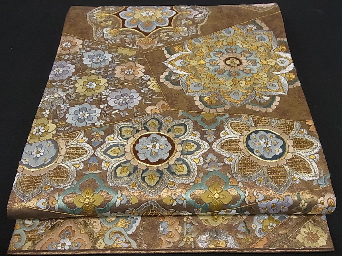 平和屋着物■六通柄袋帯　総刺繍　駒刺繍　切嵌正倉院花文　金銀糸　逸品　rv2954 正絹 逸品 平和 正倉院扇面文 正倉院鳳凰の通販 BAAS7589xa