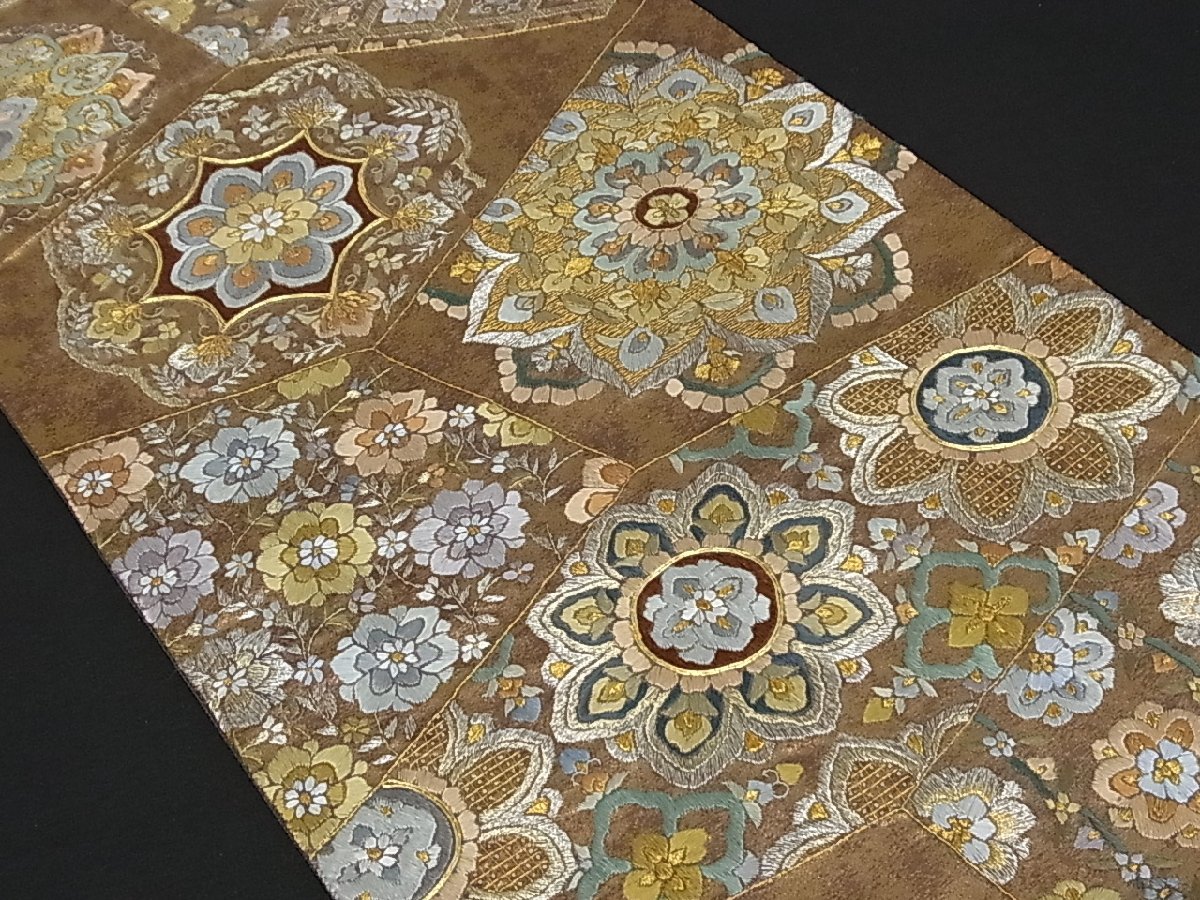 平和屋着物■六通柄袋帯　総刺繍　駒刺繍　切嵌正倉院花文　金銀糸　逸品　rv2954 正絹 逸品 平和 正倉院扇面文 正倉院鳳凰の通販 BAAS7589xa