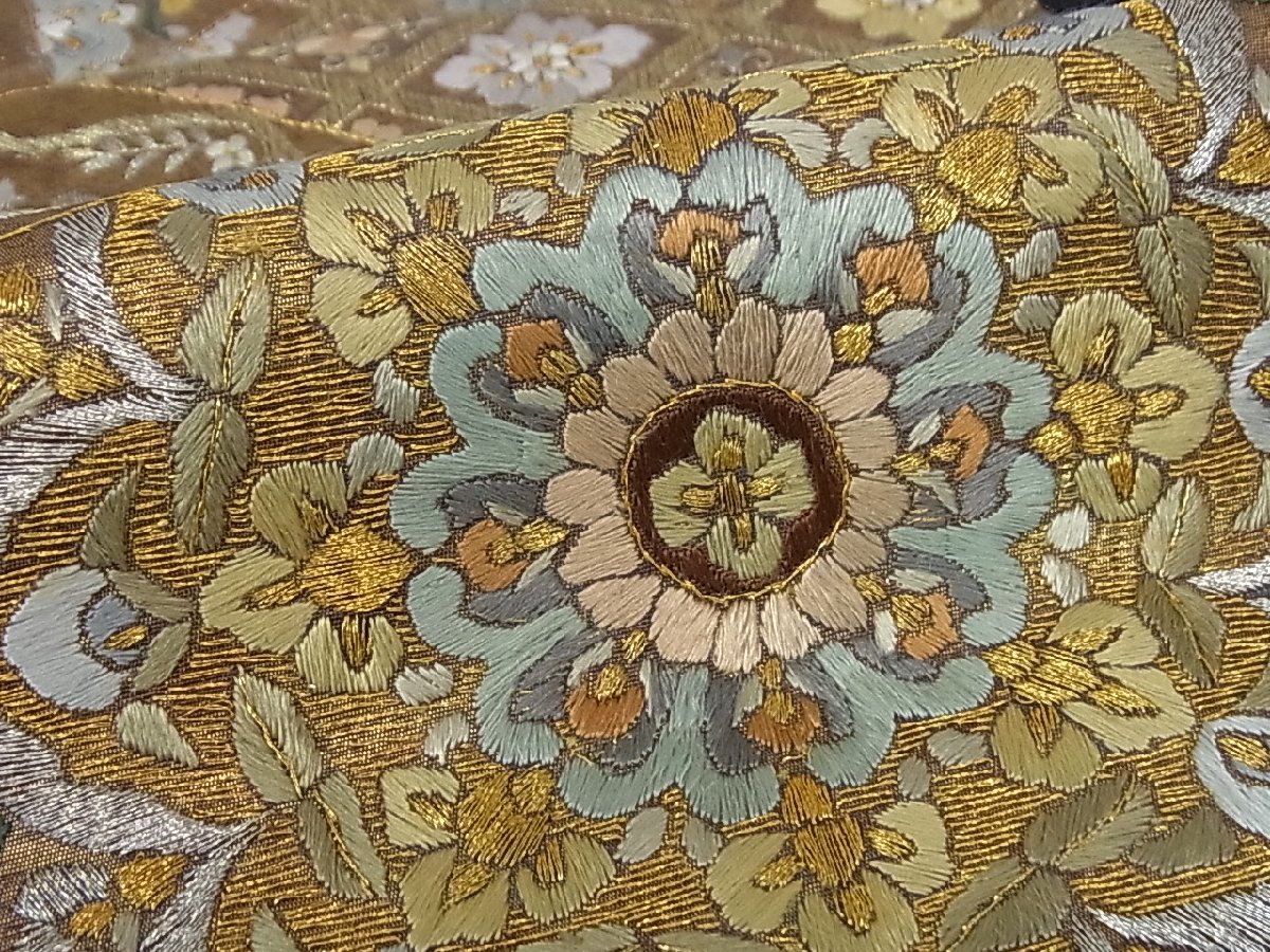 平和屋着物■六通柄袋帯　総刺繍　駒刺繍　切嵌正倉院花文　金銀糸　逸品　rv2954 正絹 逸品 平和 正倉院扇面文 正倉院鳳凰の通販 BAAS7589xa