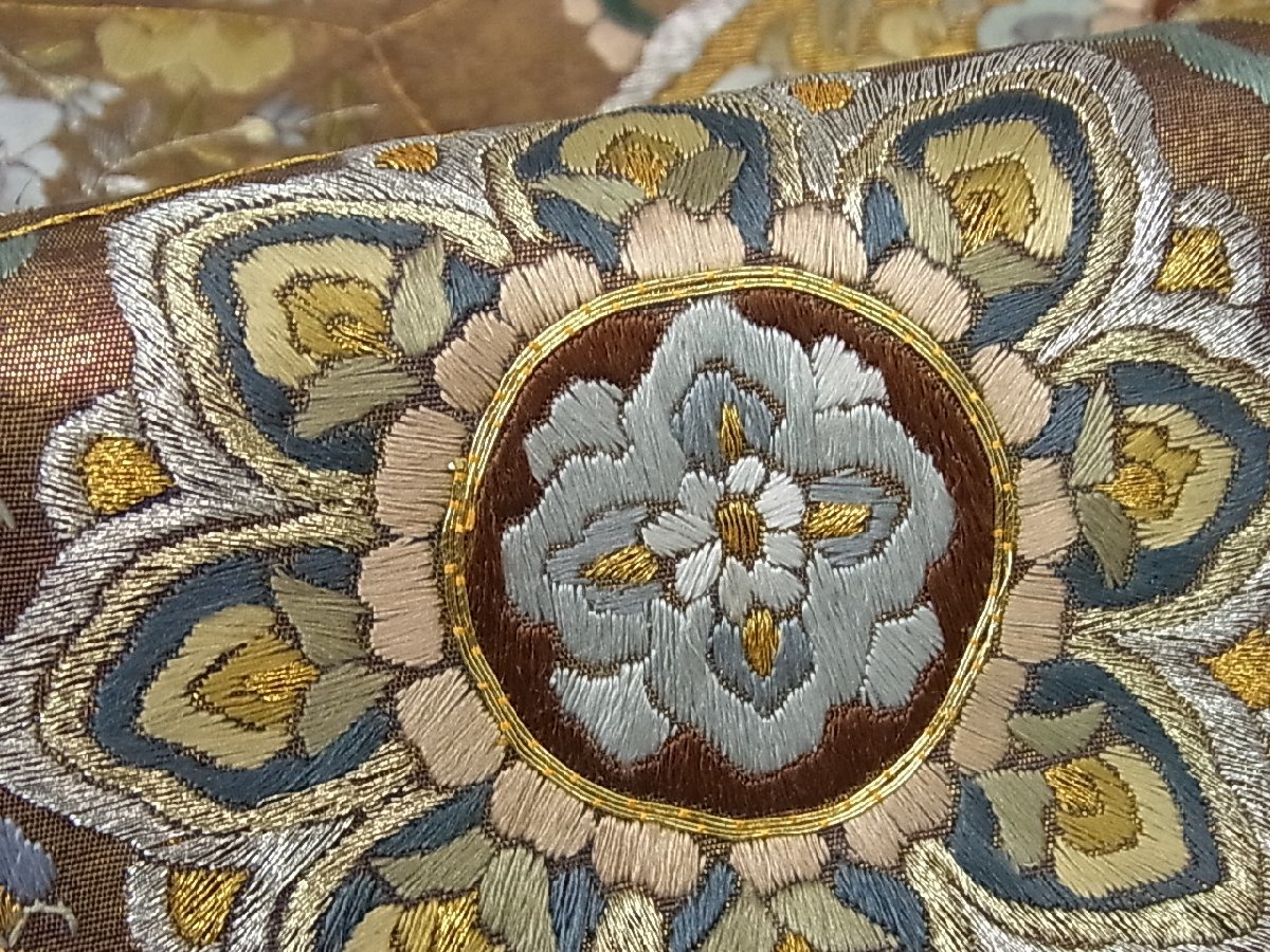 平和屋着物■六通柄袋帯　総刺繍　駒刺繍　切嵌正倉院花文　金銀糸　逸品　rv2954 正絹 逸品 平和 正倉院扇面文 正倉院鳳凰の通販 BAAS7589xa