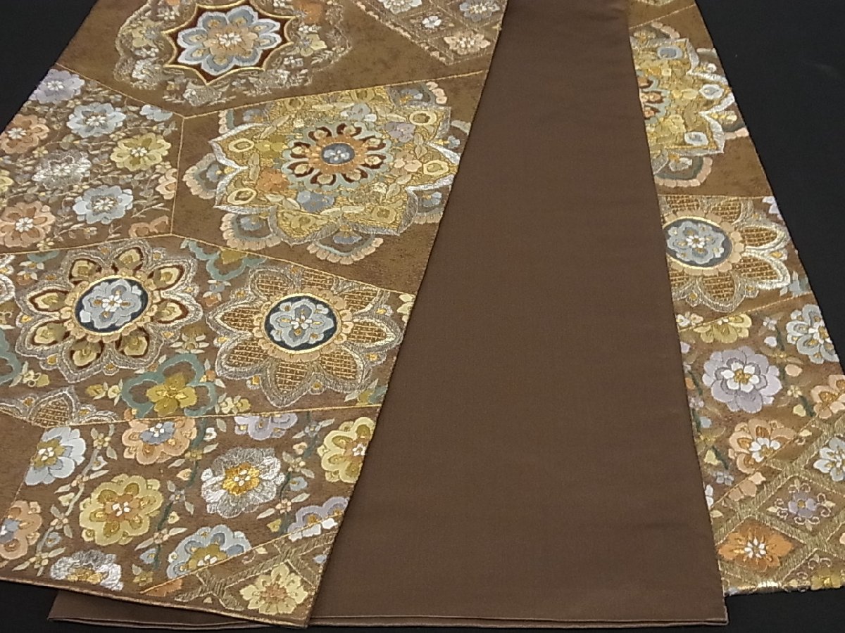 平和屋着物■六通柄袋帯　総刺繍　駒刺繍　切嵌正倉院花文　金銀糸　逸品　rv2954 正絹 逸品 平和 正倉院扇面文 正倉院鳳凰の通販 BAAS7589xa