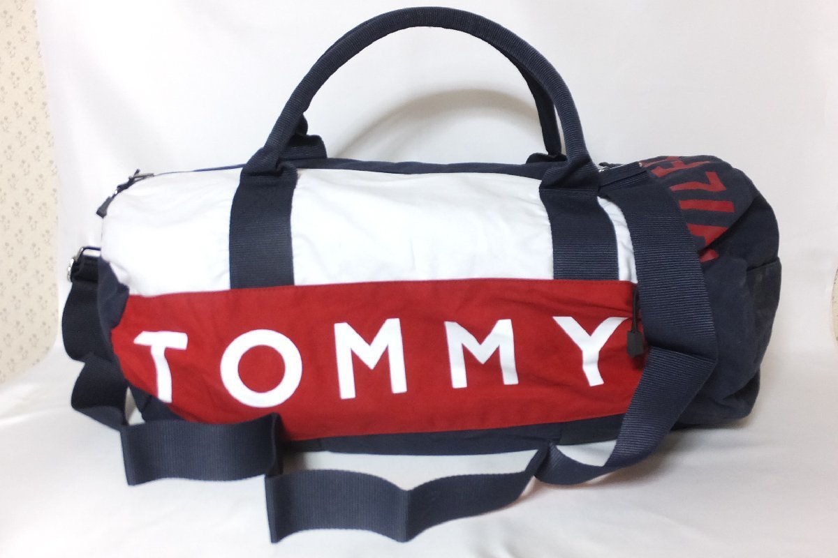 ■【YS-1】 トミーヒルフィガー TOMMY HILFIGER ■ ボストンバッグ ■ サイズ・横46cm×縦32cm ■ 紺 ネイビー系 【同梱可能商品】■A