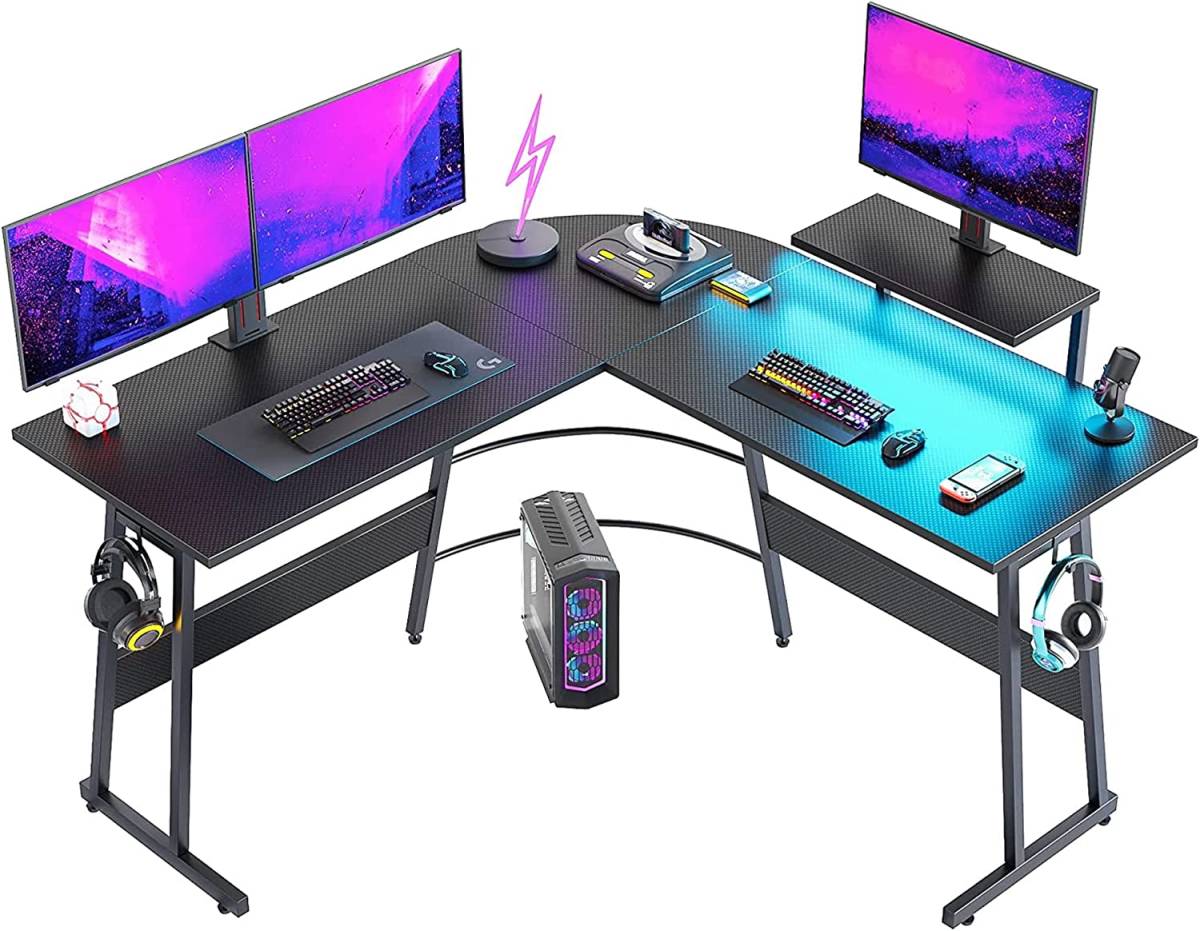 Bestier l字デスク | パソコンデスク L字 コンセント付き ゲーミングデスク 幅 幅107cm pcデスク 幅150cm×奥行150cm サイズ:幅120cm_色:ライトグレーBestier パソコンデの通販 l字 幅150cm×奥行 デスク