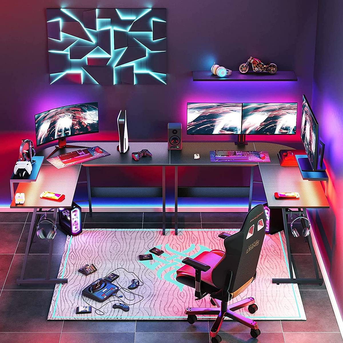 Bestier l字デスク | パソコンデスク L字 コンセント付き ゲーミングデスク 幅 幅107cm pcデスク 幅150cm×奥行150cm サイズ:幅120cm_色:ライトグレーBestier パソコンデの通販 l字 幅150cm×奥行 デスク