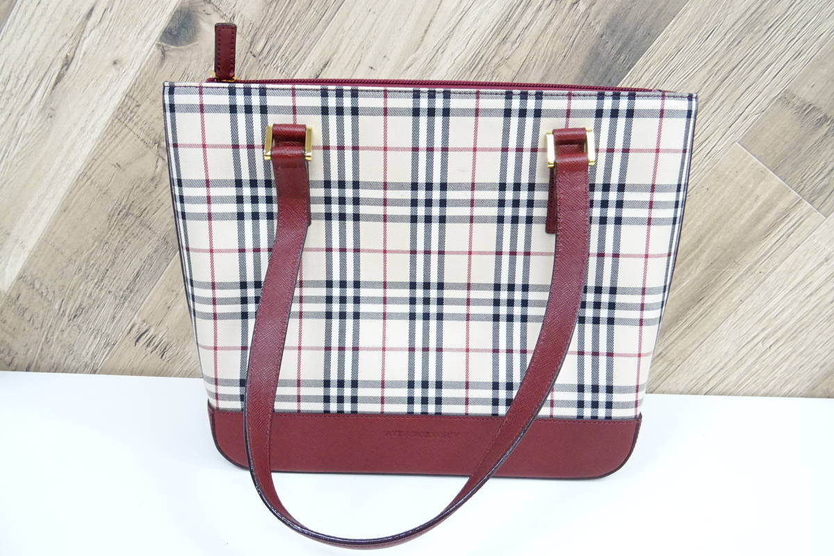 [高崎10006TK] BURBERRY バーバリー ハンドバッグ キャンバス レザー 美品