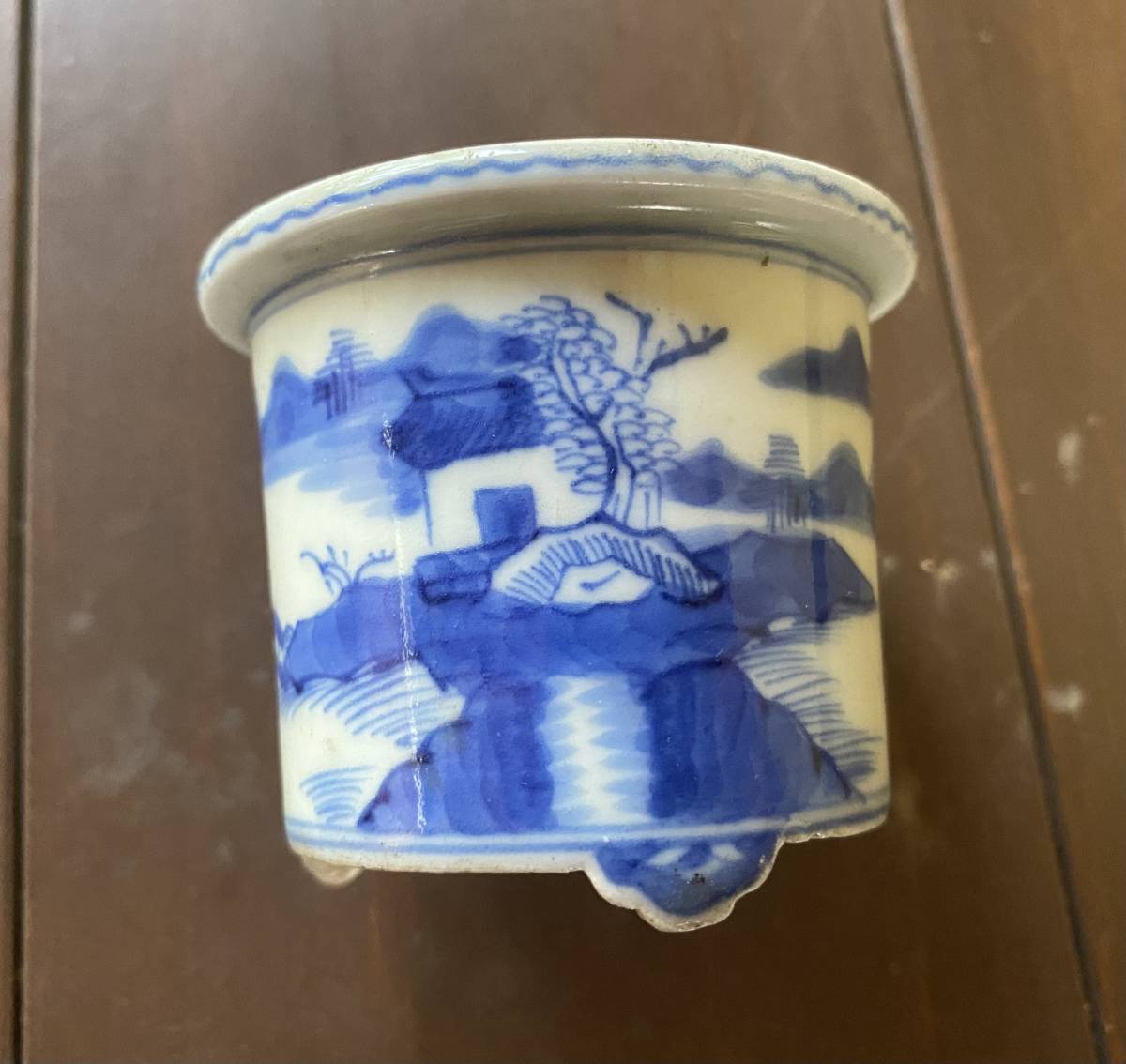 伊万里染付外縁下方丸鉢/小品盆栽/盆栽鉢/植木鉢//富貴蘭/尾張/盆景