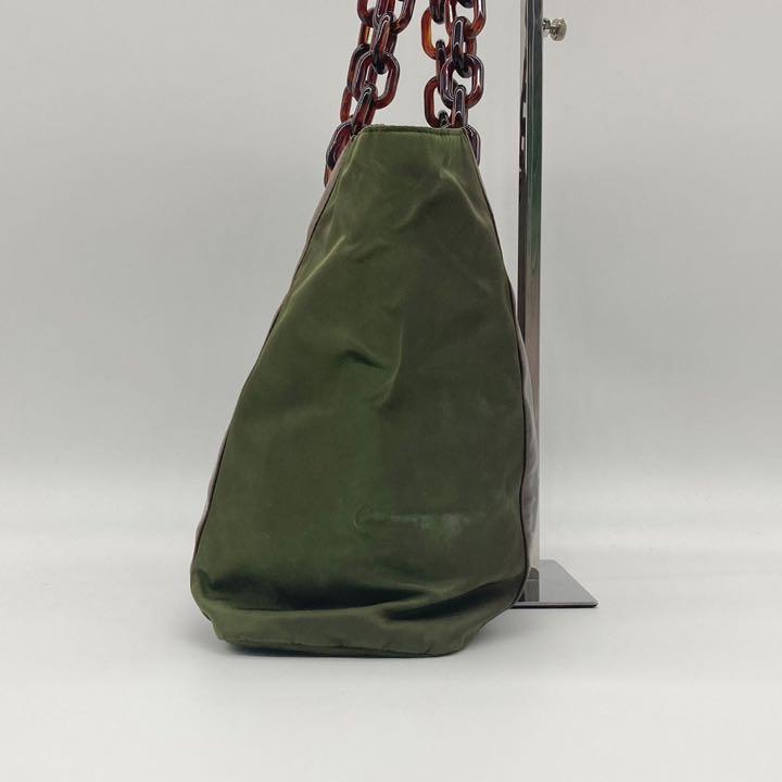 希少】PRADA プラダ トートバッグ プラスチックチェーン カーキ 