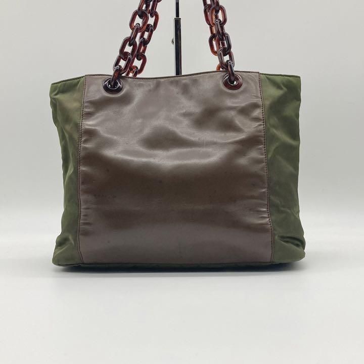 希少】PRADA プラダ トートバッグ プラスチックチェーン カーキ 