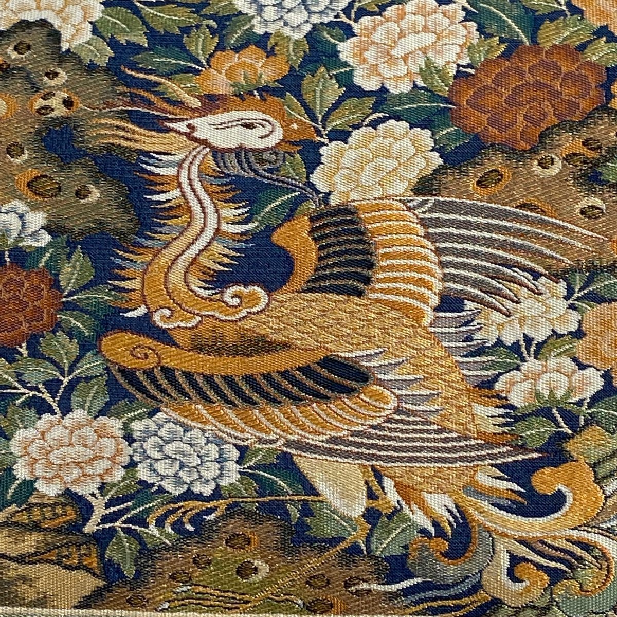 【競ナビ】袋帯 美品 秀品 関西仕立て 鳥 草花 金糸 茶色 六通 正絹 【中古】 袋帯 六通 草花 クリーム 花鳥欄間文 金彩