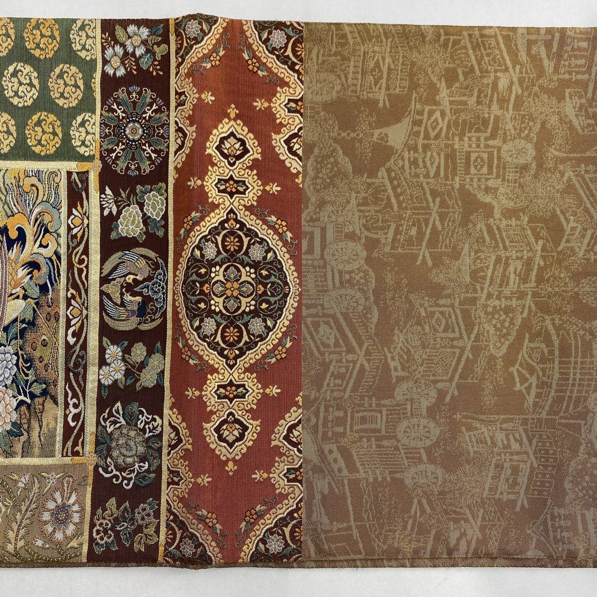 【競ナビ】袋帯 美品 秀品 関西仕立て 鳥 草花 金糸 茶色 六通 正絹 【中古】 袋帯 六通 草花 クリーム 花鳥欄間文 金彩