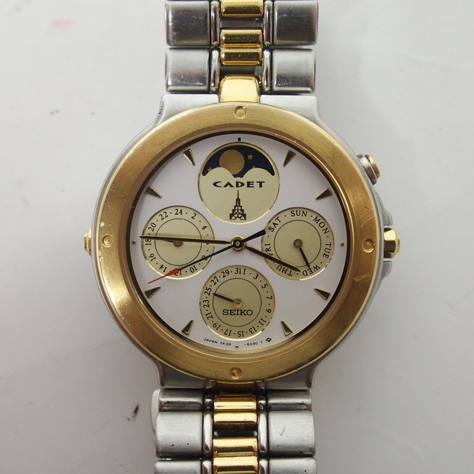 f002 Z1 セイコー SEIKO CADET ムーンフェイズ 7F39-6050 メンズ腕時計 