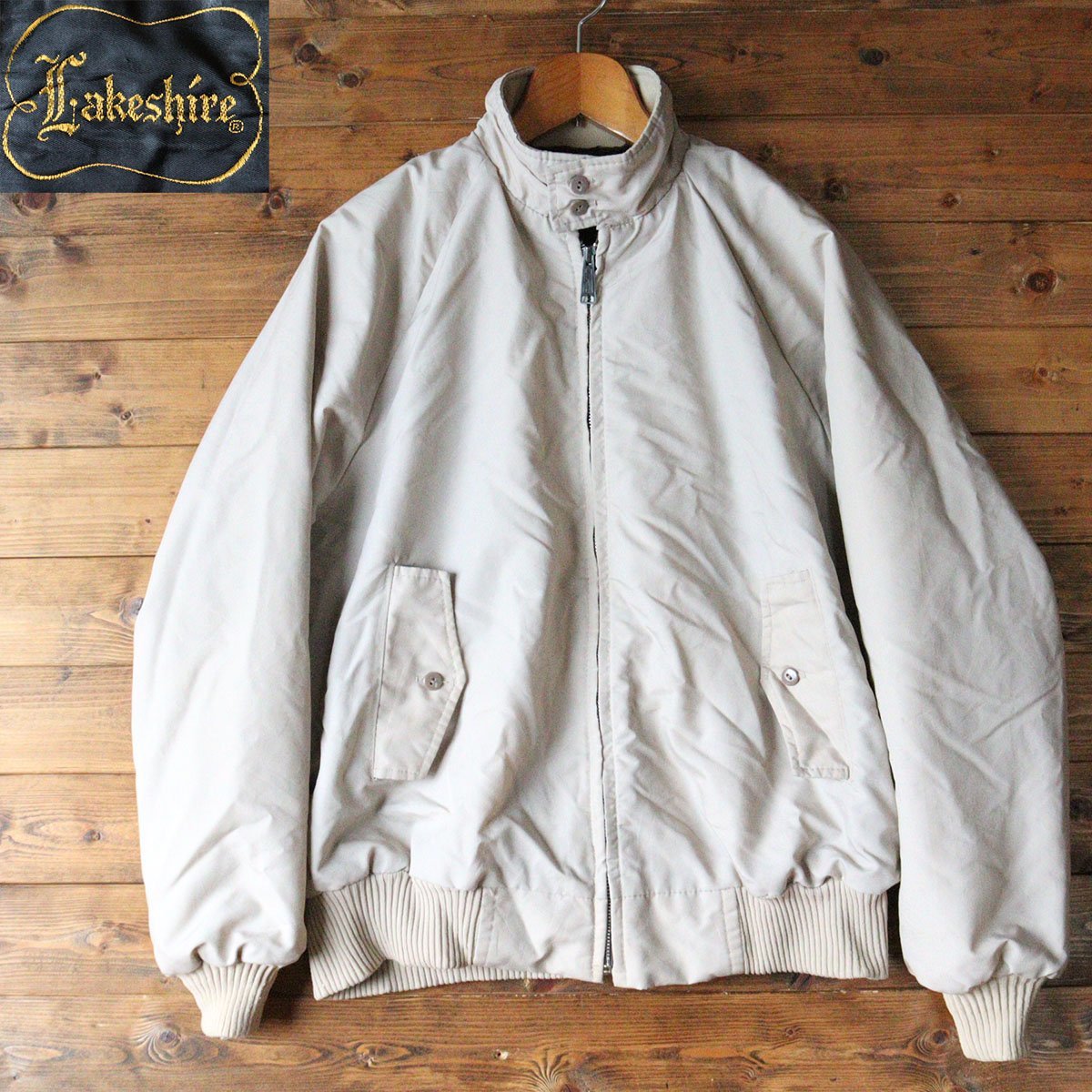 H2/s7.26-2　60s~ USA製　Lakeshire　ハリントンジャケット　ブルゾン　PRIDEジッパー　XL相当　ベージュ　裏ボア　アメリカ古着　