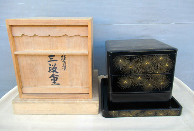 輪島塗 寿松沈金 木製2段重箱(お重) 輪島塗 重箱 二段 輪島塗 重箱」