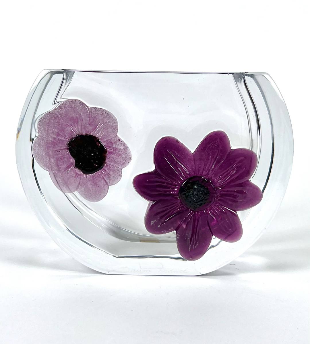 美品・未使用★DAUM★ドーム クリスタル フラワーベース 希少 全高12.6cm クリア フラワー フランス 花瓶 花器 ガラス工芸 置物 オブジェ