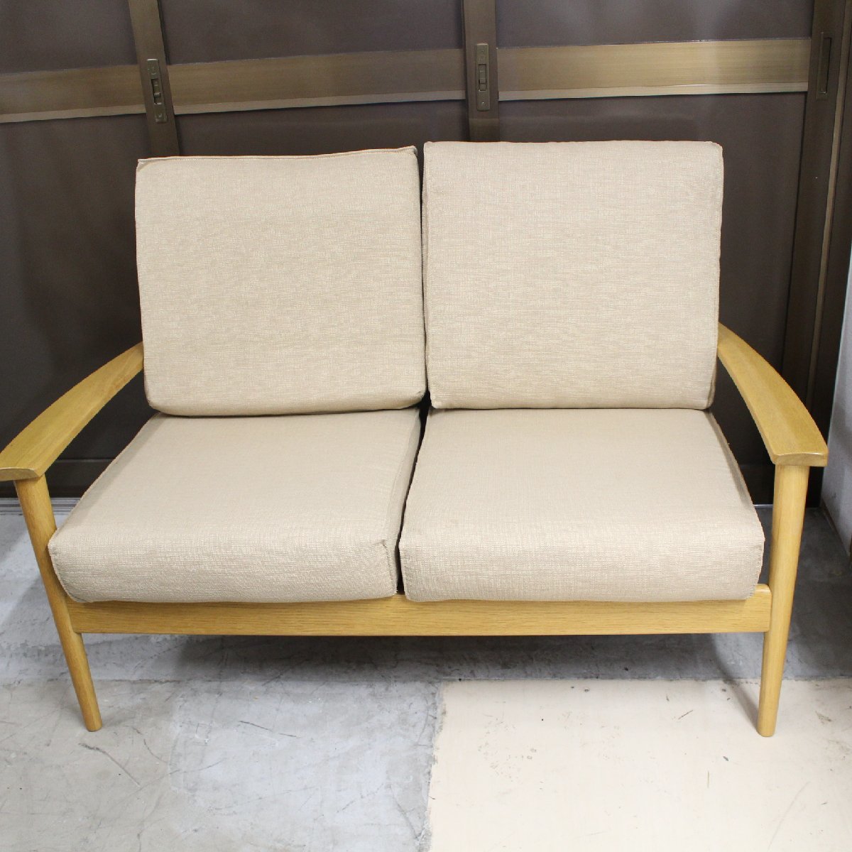 ラブソファ「シネマN3」幅128.5cm レッドオーク材 大塚家具［2人掛 