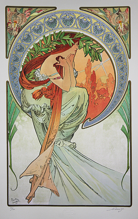 □ミュシャ 【四芸術 詩】 シルクスクリーン 直筆サイン エディション有り