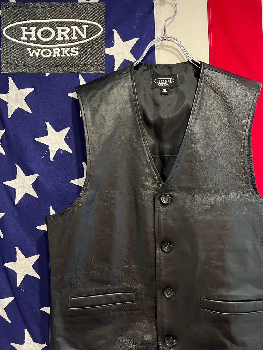 Horn Works 本革 メンズ ホーンワークス | レザーベスト 0 WORKS 